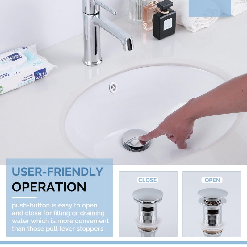 Angle Simple Bathroom Sink Drain, Angle Simple Brass Pop Up Drain Stopper, Vessel Sink Drain with Overflow, Lavatory Vanity Sink Drain Stoppers Chrome - Image 4